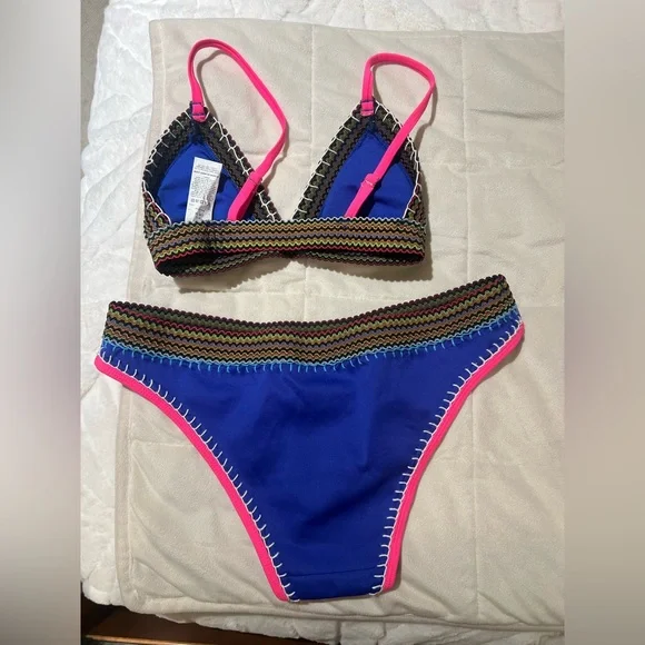 NWOT River Island 2PC Bikini | Top 8 | Bottom 10 | Blue w/ Pink Trim | Liner On - Picture 3 of 8